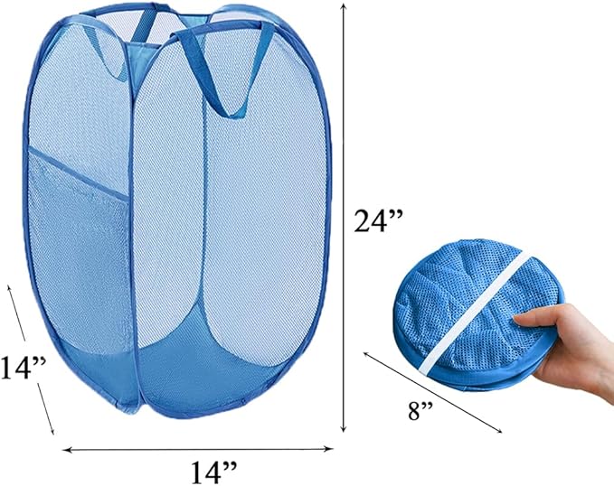 Mesh Pop Up Laundry Hamper, Collapsible Laundry Baskets, Foldable Dirty Clothes Hampers for Bathroom, College Dorm, Travel (Ash Blue)