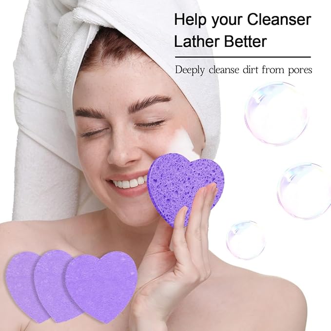 50-Count Facial Sponges Compressed, 100% Natural Cellulose Face Sponge Professional Cosmetic Spa Sponges for Face Cleansing, Exfoliating Mask, Makeup Removal for Travel and Home, Purple