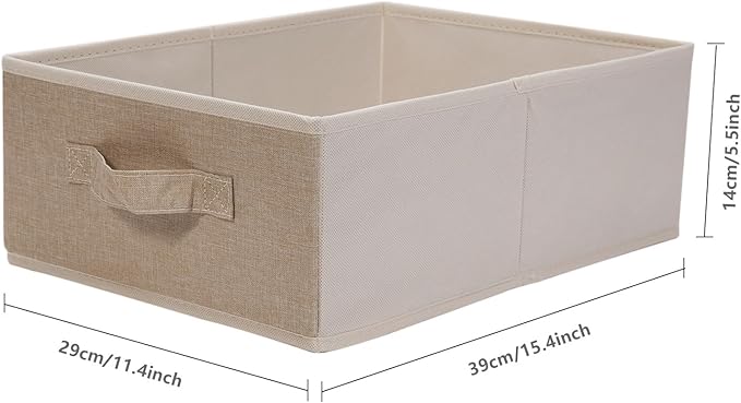 BOMKEE Clothings Collapsible Storage Bins, Foldable Organizers and Storage Baskets Cube Storage Bin for Bedroom Living Room (4 Pack, Beige, 15.4x11.4x5.5inch)