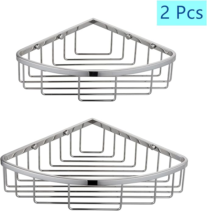 GORDEE [2 Pack] Corner Shower Caddy Organizer, SUS304 Stainless Steel Heavy Duty Rust-Proof Shelf Holder, Wall Mounted Storage Rack for Bathroom Kitchen, Polished Chrome