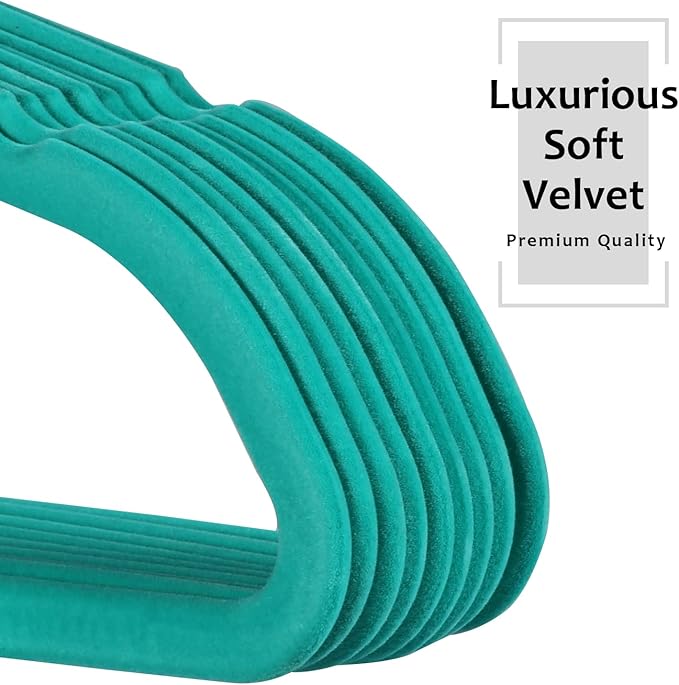 VECELO Premium Velvet Clothes Hangers Suit Heavy Duty (60 Pack)-Non Slip & Space-Saving with 8 Finger Clips & Tie Rack Excellent for Men and Women,Light Teal