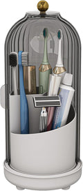Zufudo Toothbrush Holders with Cover, Drainage Rotating Electric Toothbrush Organizer, 3 Slots Tooth Brush Holder for Bathroom Counter, Grey White