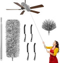 7-in-1 Telescopic Duster Kit with 100-Inch Pole, Microfiber & Cobweb Brush for Ceiling Fans, Blinds, High Cleaning