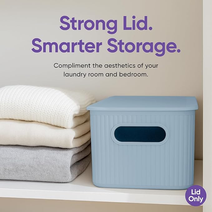 Superio Ribbed Collection - Decorative Plastic Basket Open Home Storage Bins Organizer, Blue (Parent) Container Boxes for Organizing Closet Storage Bins for Shelves (Lid - Medium (5 Liter), 4 Pack)