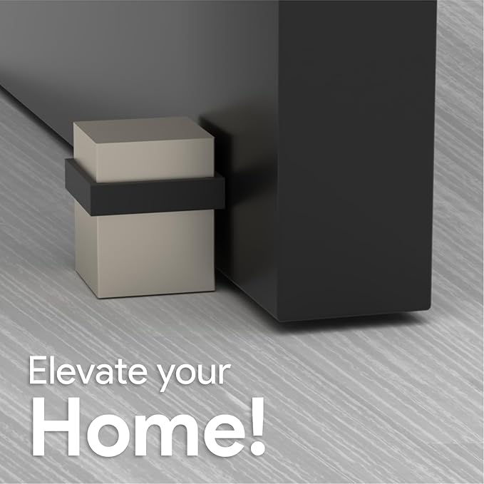 Mega Handles Square Floor Door Stopper, Quickly Installed Wall Protector Stopper, Wall Protectors from Door Knobs, Floor Door Stop with Mounting Hardware Included - Satin Nickel - 1.5 Inch
