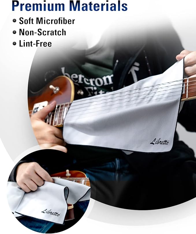 Libretto Microfiber Polish Cloth for Musical Instrument, 3 Sizes in 1 Pack, Guitar and Bass Cleaning Product, Gray, Lint-Free, Super Soft, Gift, for Piano, Violin, Ukulele, Trumpet, Saxophone, Laptop.