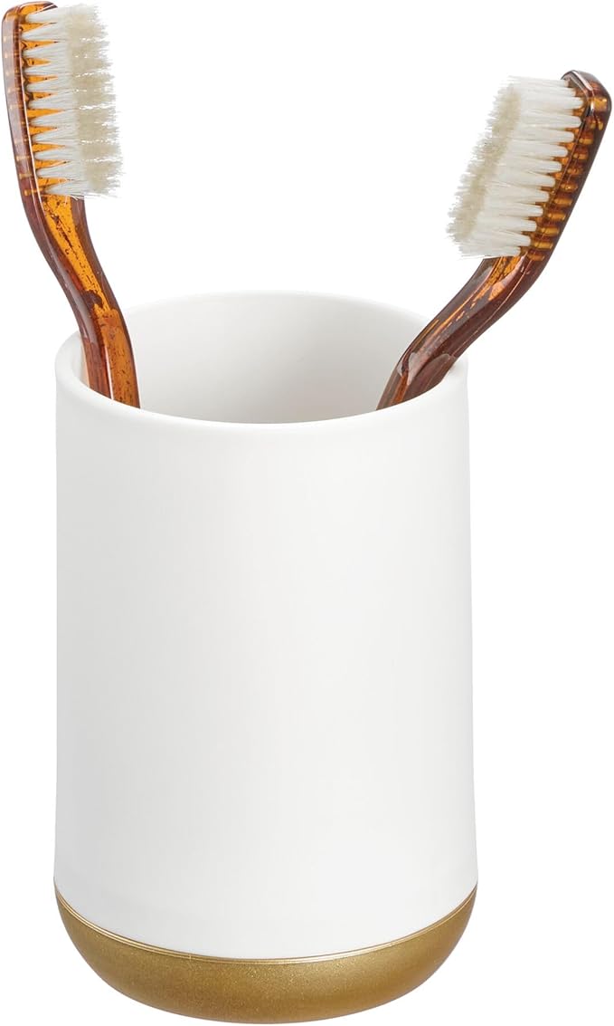 iDesign Toothbrush Holder with 3 Divided Sections for Bathroom or Vanity - Matte White/Gold