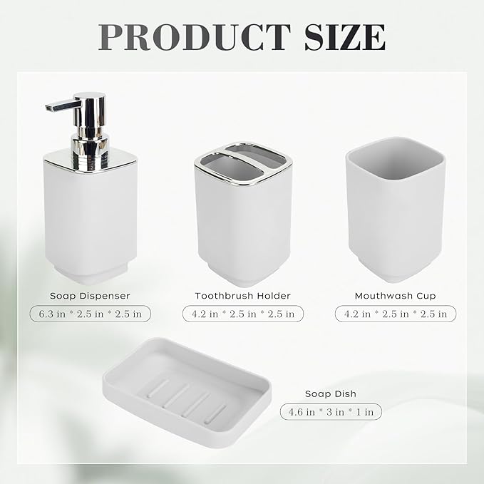 4Pack Bathroom Accessories Set, Bohemian Bathroom Sink Set, Contain Soap Dispenser, Toothbrush Holder, Soap Dish & Mouthwash Cup,Square soap and Toothbrush Holder Set