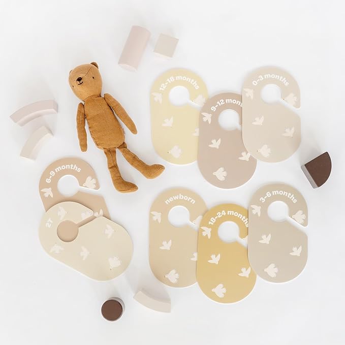 3 Sprouts Baby Closet Dividers Set of 8 - Toddler Clothes Organizer Hanger, Double-Sided Size Labels - Nursery Organization for Newborn Clothing, Infant, Boy & Girl - Bird