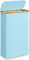 Slim Laundry Basket,60L Laundry Hamper with Lid, Tall Hamper for Laundry,Dirty Cloth Hamper with Bamboo Handle for Toys,Towels, Clothes Organizing,Blue