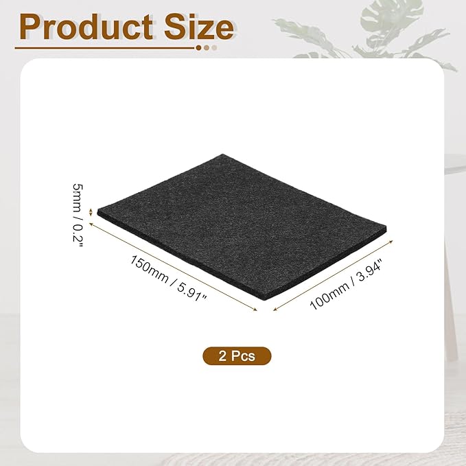 uxcell Felt Furniture Pads, 2Pcs 5.91" x 3.94" Adhesive Backed Felt Non-Slip Anti-Scratch Chair Leg Protectors for Protecting Hardwood Floor, Black