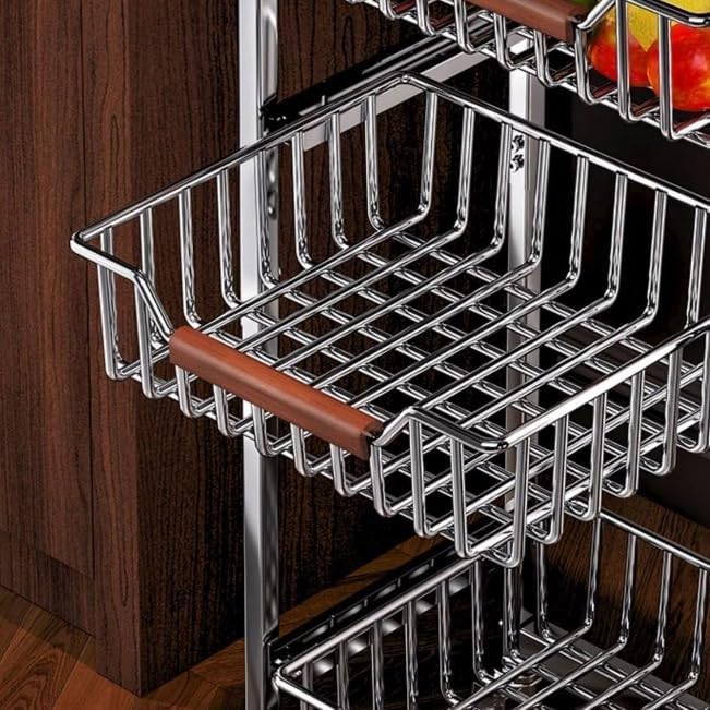 4-Tier Slim Rolling Fruit & Vegetable Storage Cart with Removable Baskets, Narrow Metal Kitchen Organizer Cart on Wheels, Fruit Basket Stand & Fruteros para Cocina, Pantry Cart for Storage