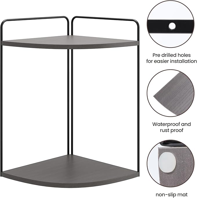 Bathroom Counter Organizer,Countertop Organizer,Vanity Organizers,Bathroom Storage,Bathroom Sink Caddy,Counter Shelf,Corner Counter,Corner Shelves(Black-Grey)