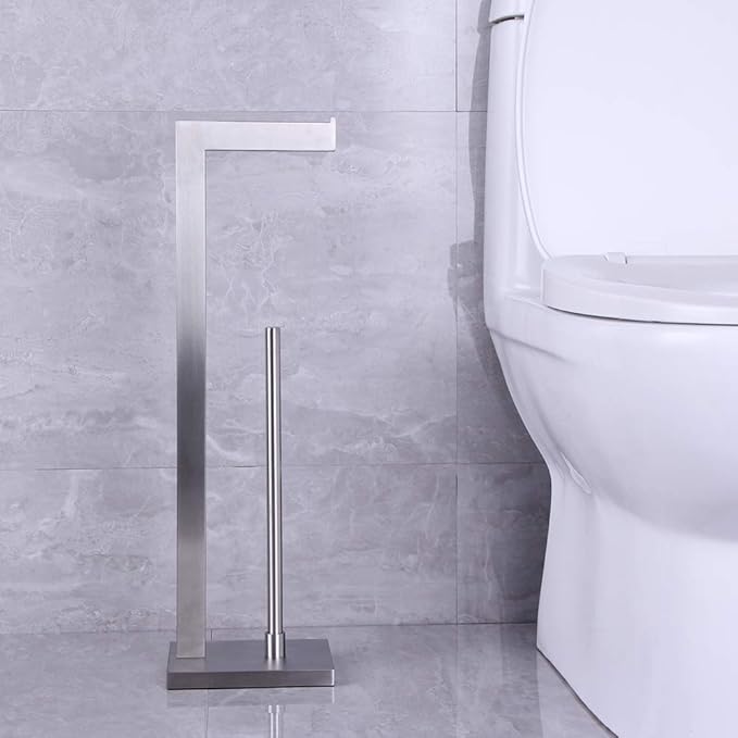 kimzcn Free Standing Toilet Paper Holder Stand with Reserve, Bathroom Tissue Dispenser Paper Roll Storage Holder Stand for Jumbo Roll, Stainless Steel Rustproof Brushed Finish