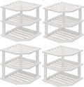 3 Tier Bamboo Corner Shelf(4 Pack),Dish Drying Rack,Plate Organizer,Kitchen Spice Rack for Countertop and Cabinet(White)