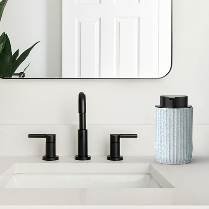 Ceramic Foaming Hand Soap Dispenser，12 oz Bathroom Soap Dispensers， Lotion Dispenser for Kitchen, Refillable Matte Streaks Soap Dispenser with Large Pump (Blue)