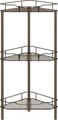 3 Tier Floor Standing Corner Shower Caddy Organizer Shelf with Hooks, Bathroom Shelves Stand Rack, Bronze