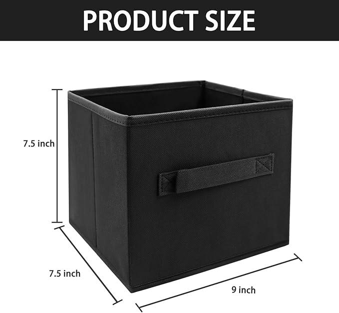 Small Storage Bins[6 Pack] 9.0"x7.5"x7.5" Small Size Fabirc Foldable Closet Toy Organizer Collapsible Cloth Black