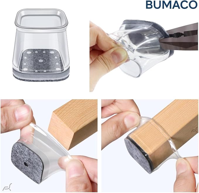 BUMACO Chair Leg Floor Protectors Square Chair Leg Protectors for Hardwood Floors Silicone Pads Covers to Protect Floors Clear-40 Pcs Square L (1-1/16" to 1-5/8")