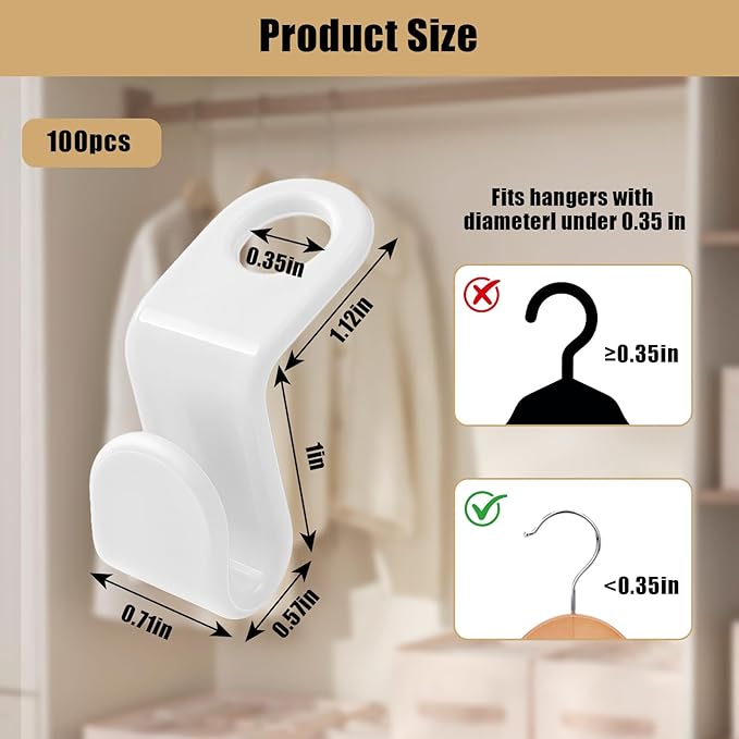 100 Pcs Hanger Connector Hooks,Space Saving Hangers for Clothes,Clothes Connector Hooks, Hanger Organizer Space Saver,Hanger Extender Hooks