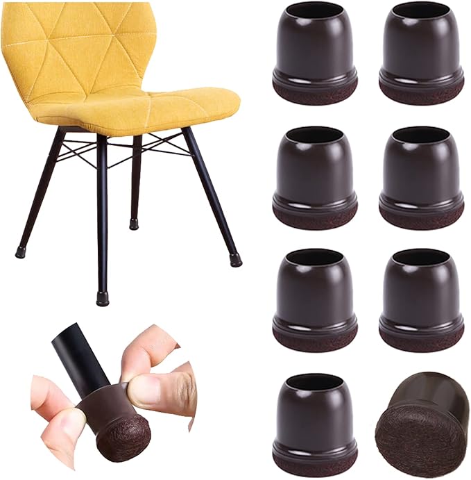 24 Pcs Extra Small Chair Leg Floor Protectors for Hardwood Floors, Upgraded Rubber Chair Leg Caps with Felt Pads, Dark Brown Furniture Leg Feet Covers, No Scratches No Noise (Fit 0.55"-0.75")