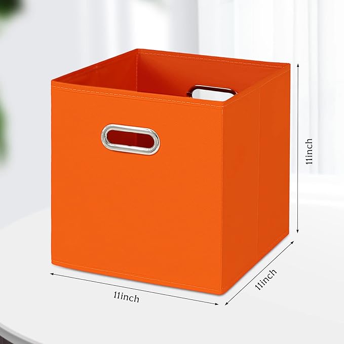 Black Fabric Cubby Storage Bins,13x13x13 Inches ,Cube Organizer Bin Foldable Storage Boxes with Dual Handles Fabric Organizer Box and collapsible Storage basket,Set of 3,Orange