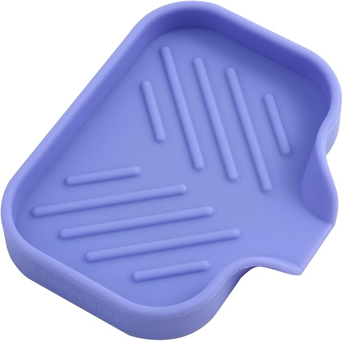 MicoYang Silicone Bathroom Soap Dishes with Drain Spout-Bathroom and Kitchen Sink Organizer,Sponge Holder,Dish Soap Tray,Perfect for Dispenser,Scrubber,Bottle on Sink or Counter-Light Purple 4.9"×3.2"