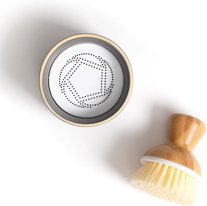 Full Circle Bubble Up Bamboo Dish Brush–Family Safe, Formaldehyde-Free– Ergonomic Palm Scrubber with Handle for Kitchen Cleaning, Dish Scrub Brush for Nonstick, Cast Iron & Sink,White
