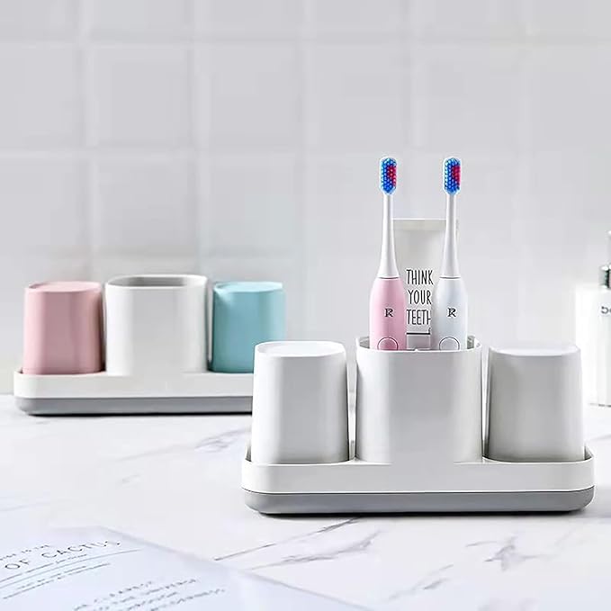 Toothbrush Holder for Bathroom, Kids Toothbrush Holder with Cups, Electric Toothbrush Holder for Bathroom Decor, Kids Bathroom Accessories Set with Toothpaste Holder, Pink & Blue