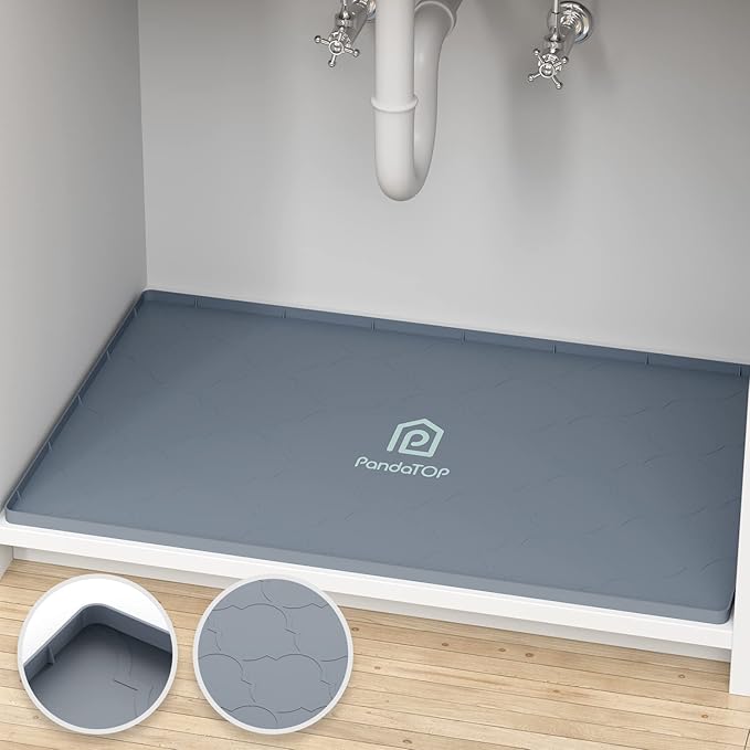 Under Sink Mat, 34" x 19" Silicone Kitchen Cabinet Tray, Waterproof & Flexible Under Sink Liner for Kitchen Bathroom and Laundry Room