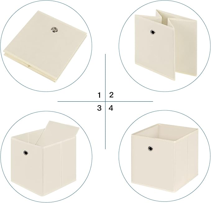 Fabric Cubes Storage Containers,11 Inch Cloth Storage Cube Foldable Storage Bins Cubes Organizer Baskets with Handles for Shelf,Closet,Nursery,Set of 1,(Creamy-White)