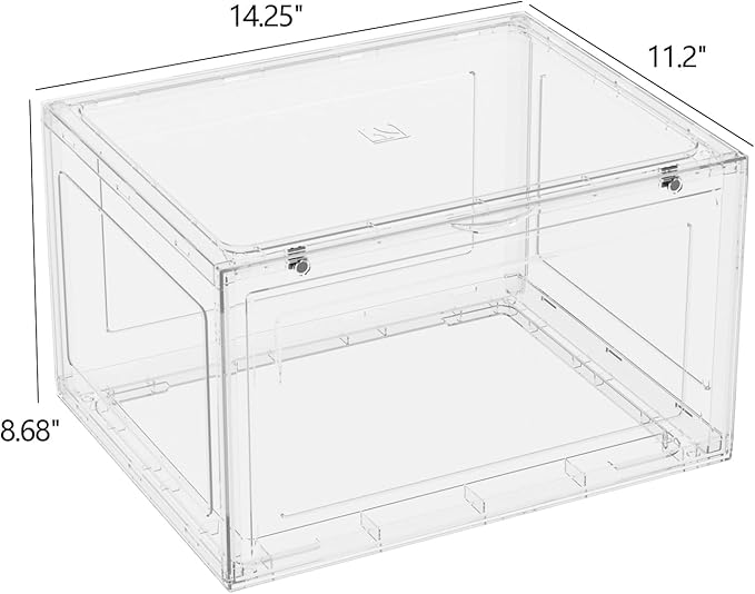 Haodehen 12 Packs Large Plastic Clear Shoe Boxes with Magnetic Door, Acrylic Display Case, Stackable Shoe Storage Organizer Container for Boot Sneaker