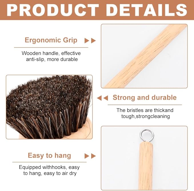 Bamboo Dish Brush Set, 1 Wooden Handle with 3 Natural Bristle Heads All Purpose Kitchen Scrub Brush with Sisal and Palm Horsehair for Cleaning Dishes Pans Vegetables(Color:Brown)