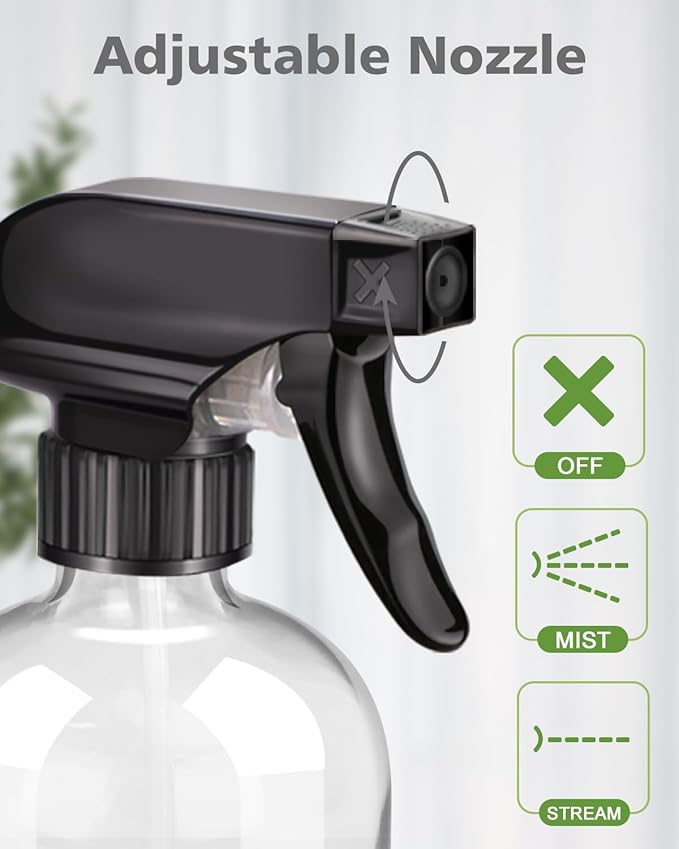 Glass Spray Bottles with Silicone Sleeve Protection, Empty 16OZ Reusable Spray Bottles, Refillable Containers with Spray Nozzles for Cleaning Solutions, Plants and Essential Oils 1 Pack Black