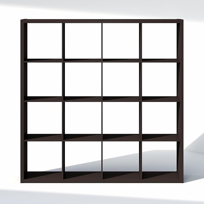 Furinno Cubic Closet Organizers and Storage, 16-Cube Closet Organizer, Open Shelf Closet Storage, Extra Thick Frame for Wardrobe, Bedroom, Living Room, Dark Oak
