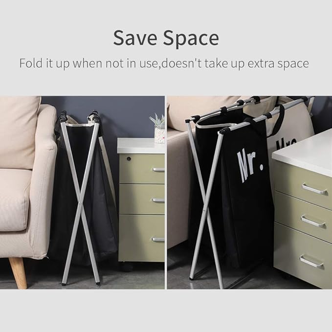 Nicesail Laundry Hamper 2 Section for Husband&Wife Parents or Couple, Clothes Basket Laundry Wedding Gift, Washing Storage Basket with Handle, Waterproof Bag Foldable Aluminum Frame Bathroom Bedroom