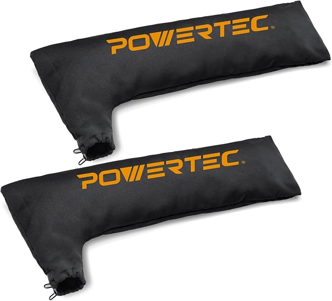 POWERTEC Table Saw Dust Collector Bag for 8-1/2", 10" Table Saw. Fits Nominal 2-1/2" Dust Ports, Hook and Loop Dust Bag w/Zipper and Spring Clasp for Easy to Attach, 2 PK (75074-P2)