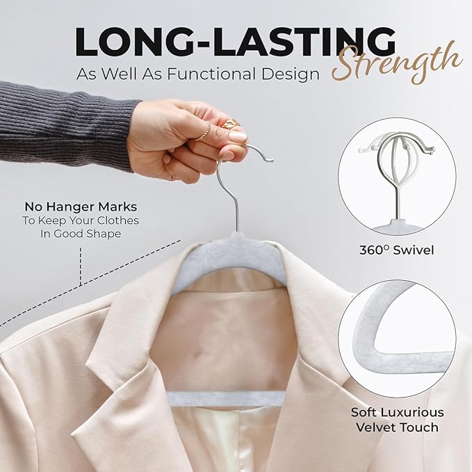 30 Pack Velvet Hanger for Shirt Pants Dresses Skirts Suits Jackets - Slim Space Saving Design - Standard Coat Hanger - Sturdy & Durable Design with Shoulder Grooves Hook