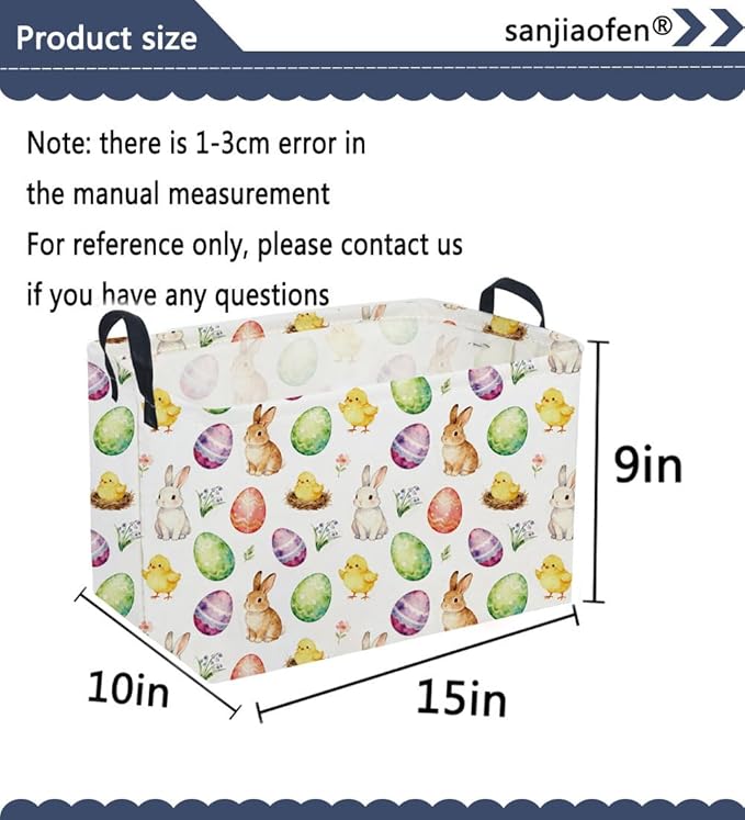 Sanjiaofeng Rectangular Easter Basket Eggs Storage Bins,Cute Storage Basket with Handles.Clothers,Books,Kid's Gifts Bins. (Color eggs)