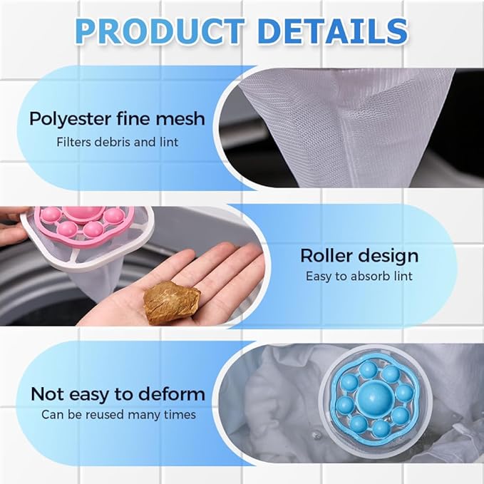 3PCS Pet Hair Remover for Laundry, 2026 New Reusable Lint Catcher for Washing Machine Wool Device, Floating Hair Filtering Mesh Removal Pet Hair Catcher (Blue)