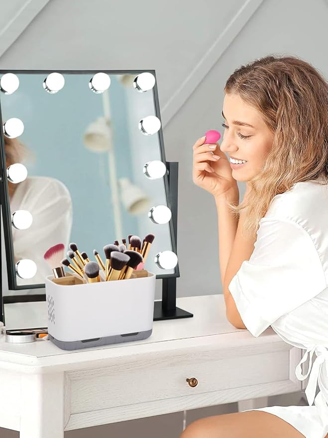 Toothbrush Holders for Bathrooms - Bamboo Divider Toothbrush and Toothpaste Holder with Drainage, Kids Electric Toothbrush Organizer for Bathroom Countertop, White Tooth Brush Holder