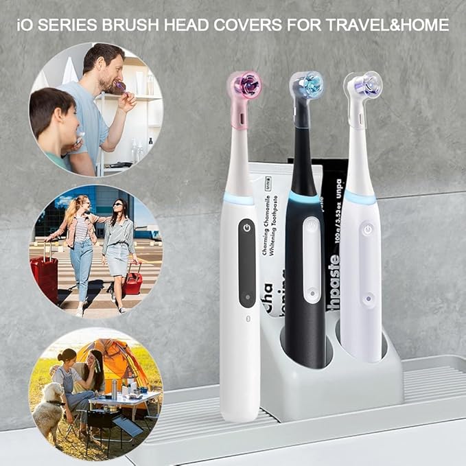 6 Pack Toothbrush Covers for Oral B iO Replacement Heads, Toothbrush Cover Caps for Oral B Pro1000 Electric Toothbrush Head，iO Toothbrush Head Cover for Travel & Home (Transparent + Blue + Purple)