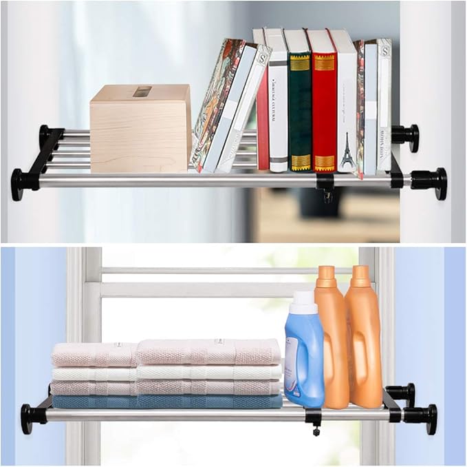 BAOYOUNI Adjustable Shelving Expandable Closet Shelves Tension Rod Clothes Hanger Storage Rack DIY Cabinet Wardrobe Kitchen Bathroom Divider Separator Organizer, Black, 2 Pack