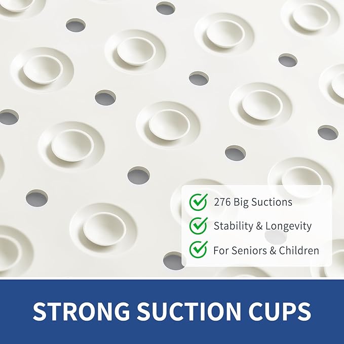 OTHWAY Large Shower Mat 34"x 23", TPE Non Slip Shower Mat for Walk in Shower Stall, Inside Shower Mats with Drain Holes Suction Cups, Anti-Slip for Elderly Kids (White)