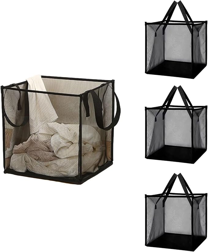 4 Pack Popup Laundry Hamper, Small Collapsible Mesh Laundry Baskets Dirty Clothes Basket with Handle Cube Storage Basket for Washing Storage,Toy Storage,Dorm and Travel(Black,13 Inch)