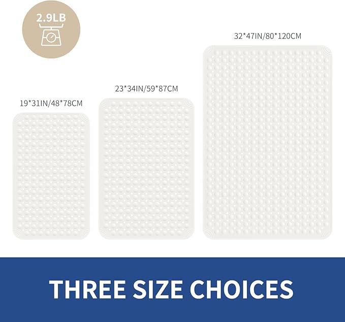 OTHWAY Large Shower Mat 34"x 23", TPE Non Slip Shower Mat for Walk in Shower Stall, Inside Shower Mats with Drain Holes Suction Cups, Anti-Slip for Elderly Kids (White)
