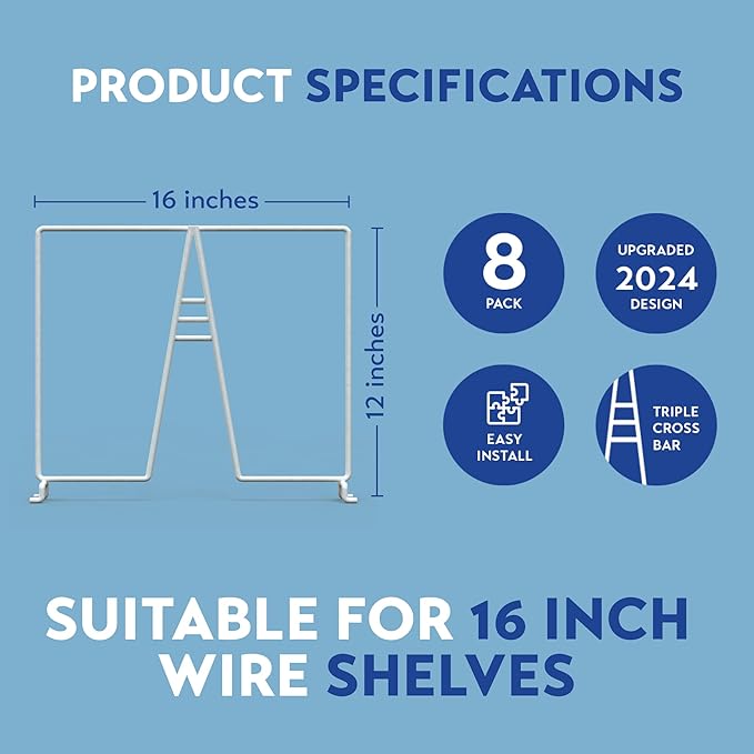 Tall Wire Shelf Dividers for Closet Organization – 4 Pack for 16 Inch Wire Shelves Only - Measure Before You Buy - Sturdy and Easy Set-Up with Bonus Rose Gold Hanger