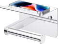 FORIOUS Toilet Paper Holder with Shelf, Adhesive or Screw Wall Mount Toilet Roll Holder for Bathroom, Rustproof 304 Stainless Steel Commercial Toilet Tissue Holder with Phone Shelf, Chrome