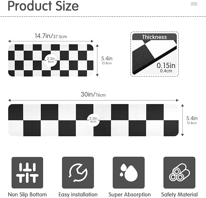 Kitchen Sink Splash Guard 1 PC 14.7 Inch Sink Faucet Mat Splash Guard for Bathroom Countertop Water Absorbent Foldable Cuttable Soft Washable Checkered Black and White
