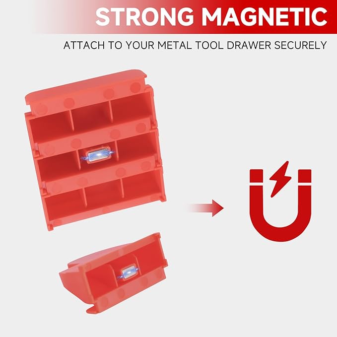 48 PCS Magnetic Modular Wrench Organizers for Tool Drawers- Customizable Wrench Rack with Metric & SAE Labels, Tool Storage Holder - Gift for Professional Mechanics Men-Red